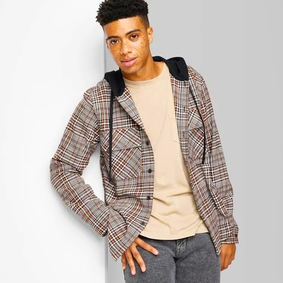 Original Use Other - Original Use Men’s Woven Checked Hooded Button-Down Shirt